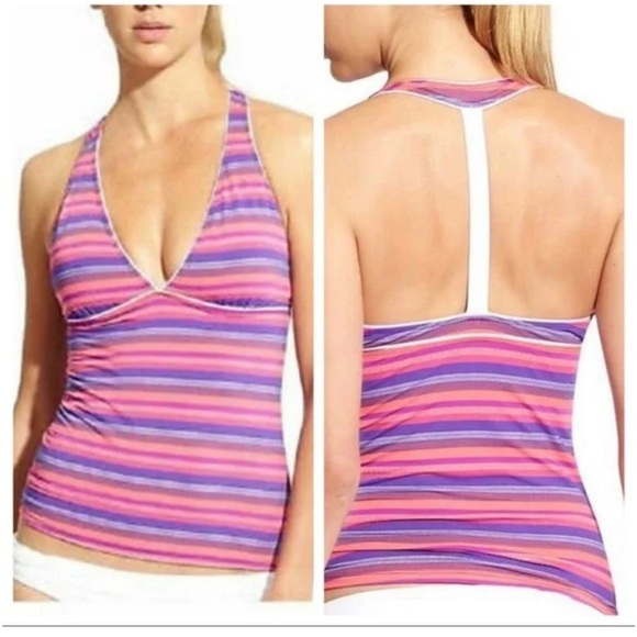 Athleta Tulum T Back Swimsuit Tankini Tank Top Pink Purple - Picture 1 of 6